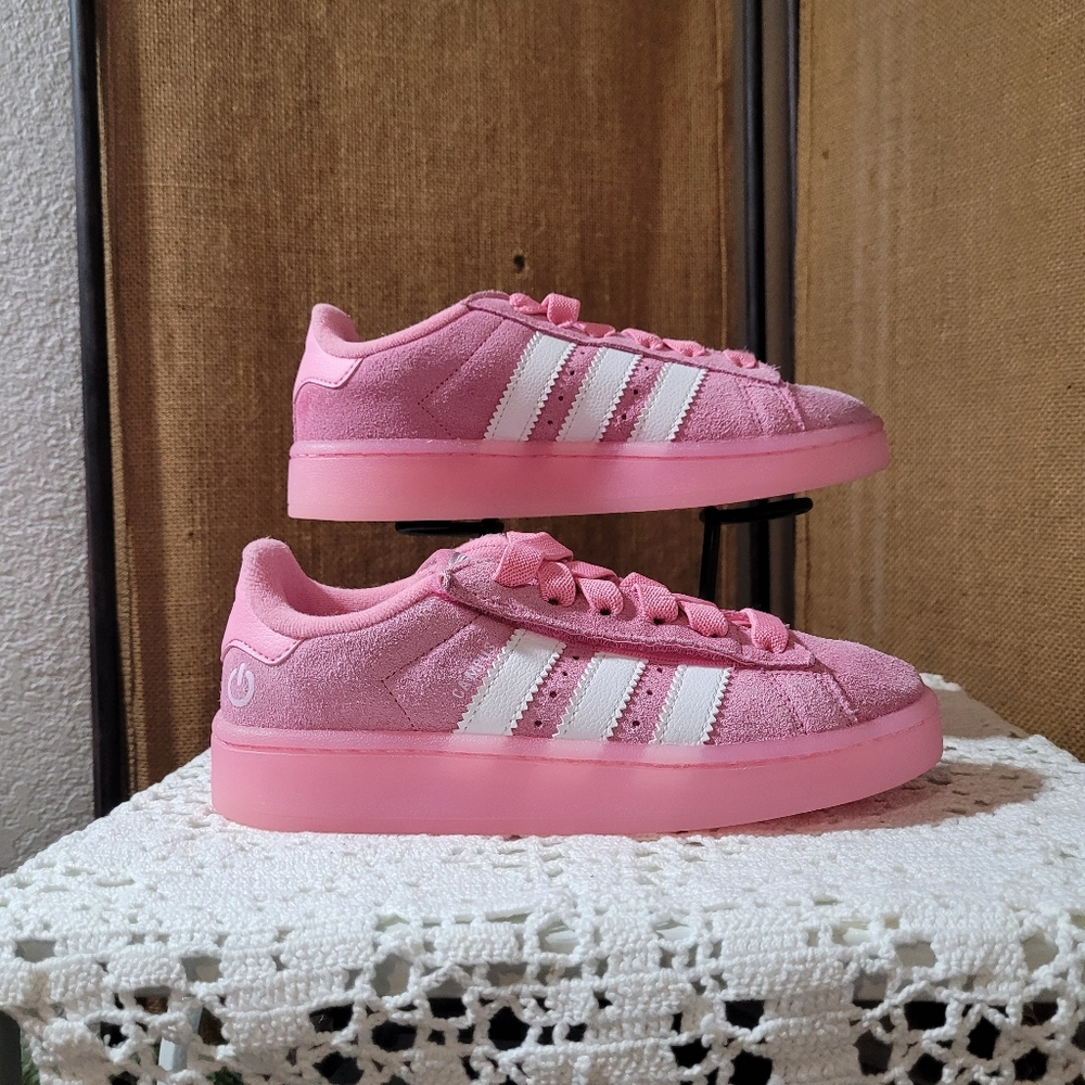Kids Adidas Campus Bold Pink Suede with Three White Signature Stripes Lace Up #3